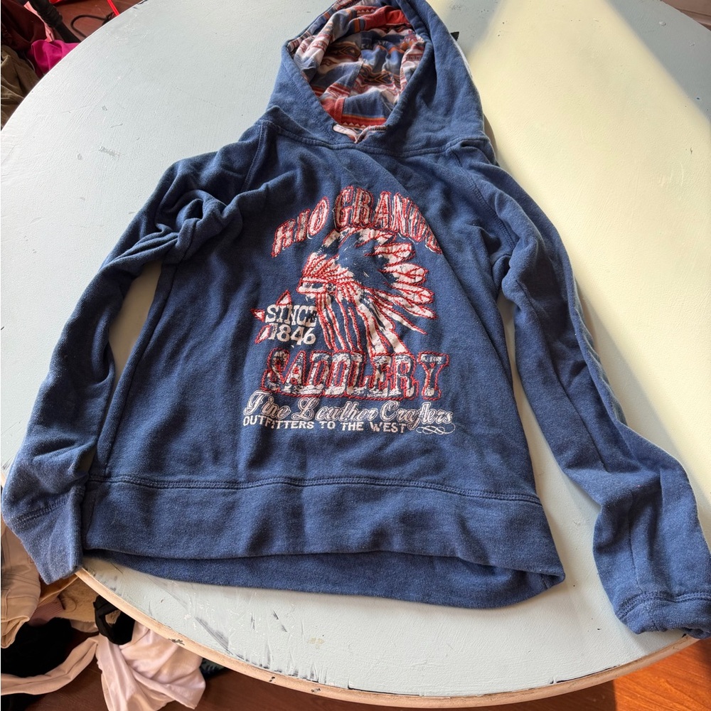 Blue Graphic Hoodie with Red Accents